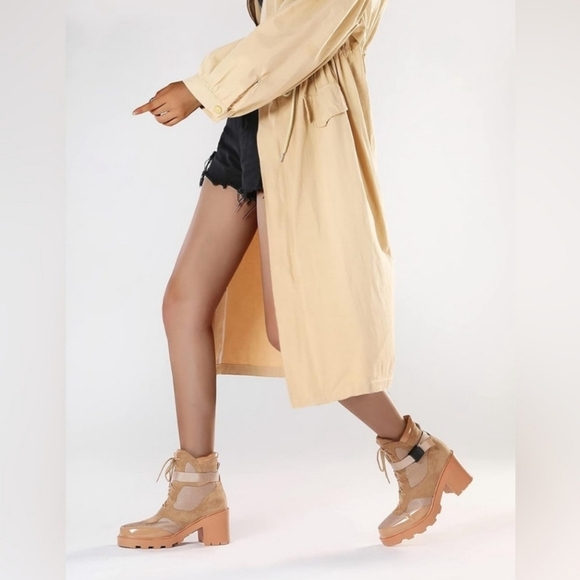 Vivianly MOTO Lace-Up Chunky Heel Platform Combat Boots Nude Size 10 - Picture 6 of 16